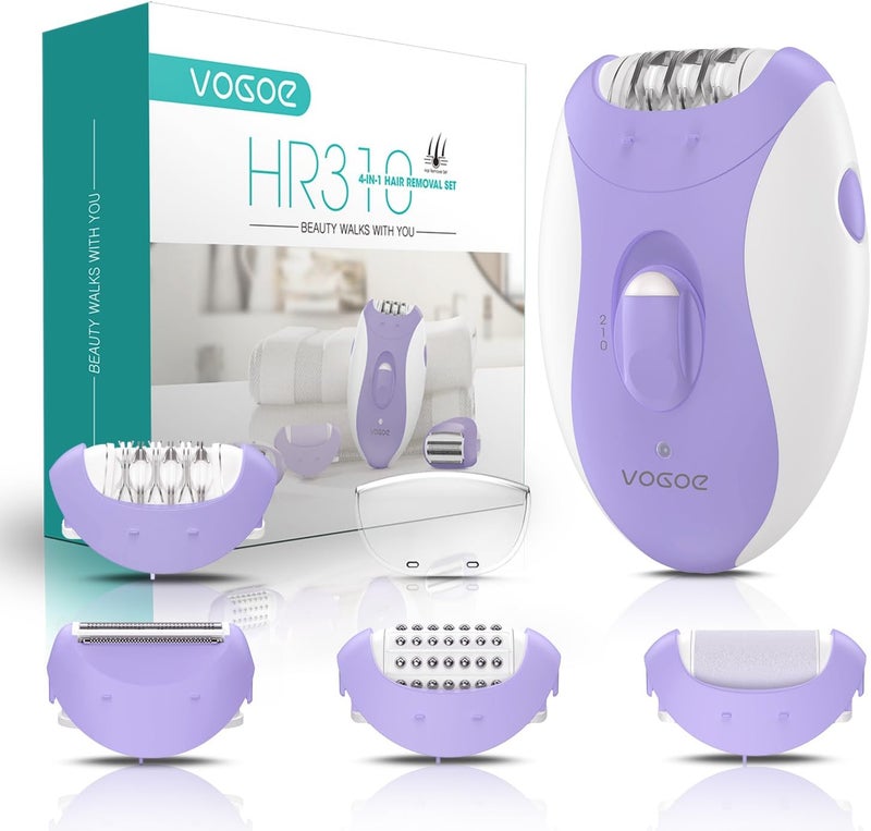 VOGOE Epilator for Women-Cordless Epilators Hair Removal for Women, 4-in-1 Electric Razor Hair Remover, 2 Speeds & 21 Tweezers for Face Legs Arms Armpit Bikini, Purple HR310 - Image 1